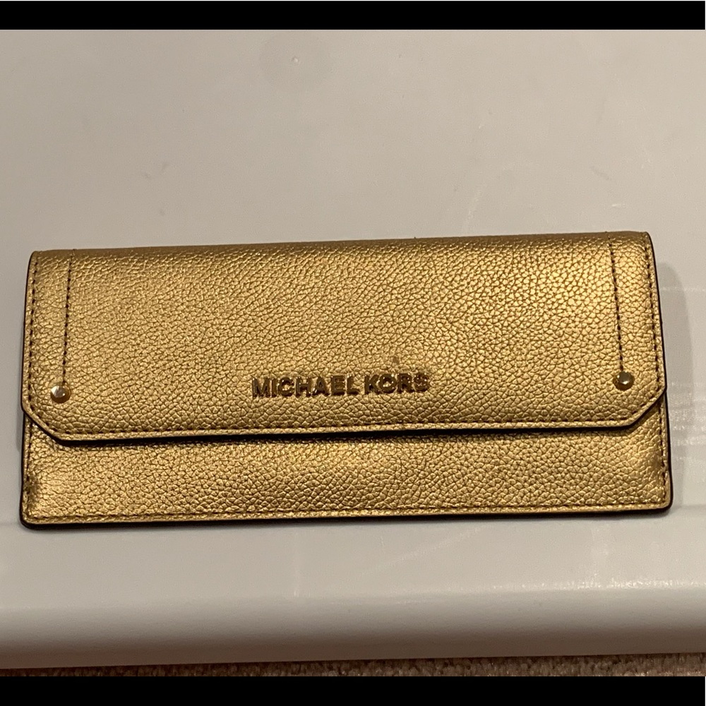 Michael Kors Hayes Flat Leather Wallet, Gold